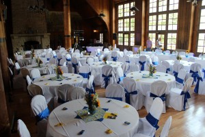 Banquet chair covers with royal blue sashes One dollar chair covers wedding chair and sash rental